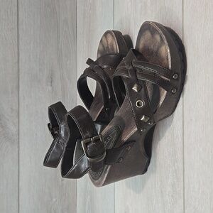 Vintage Lower East Side Y2K Women Ankle Leather Heels Sandals Shoes Sz 6